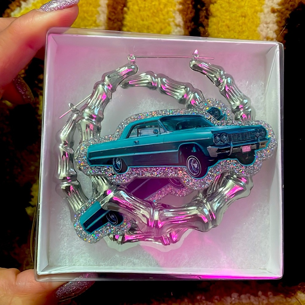 GLAM LOWRIDER EARRINGS!!!💜⛓️ Bamboo style hoops✨CUSTOM MADE!!✨ 💖RARE FIND💖